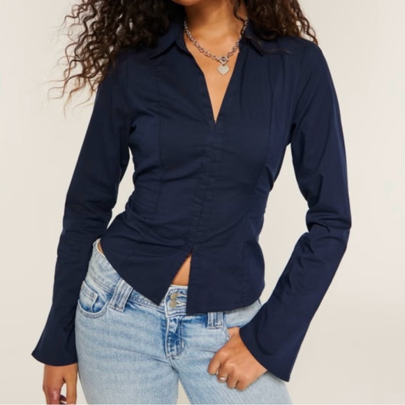 Hollister Tops - Hollister Women's Dark Blue Button-Down Shirt